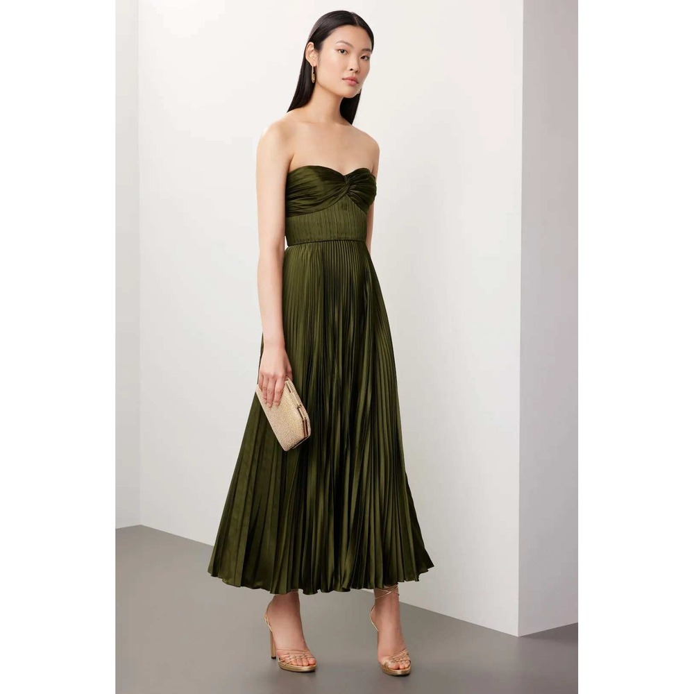 AMUR Strapless Olive Green Dress